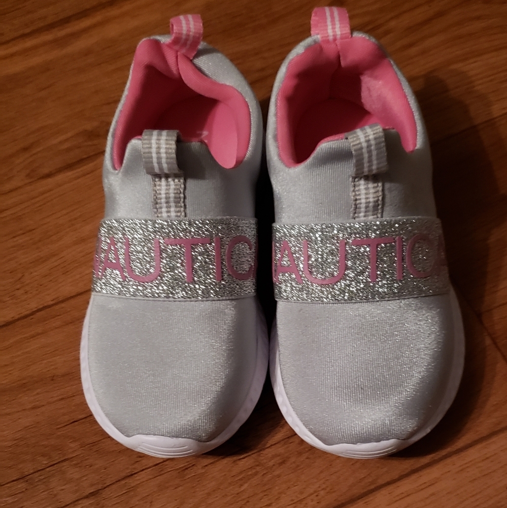 Nautica Girls Pink and Grey Glitter Sneakers